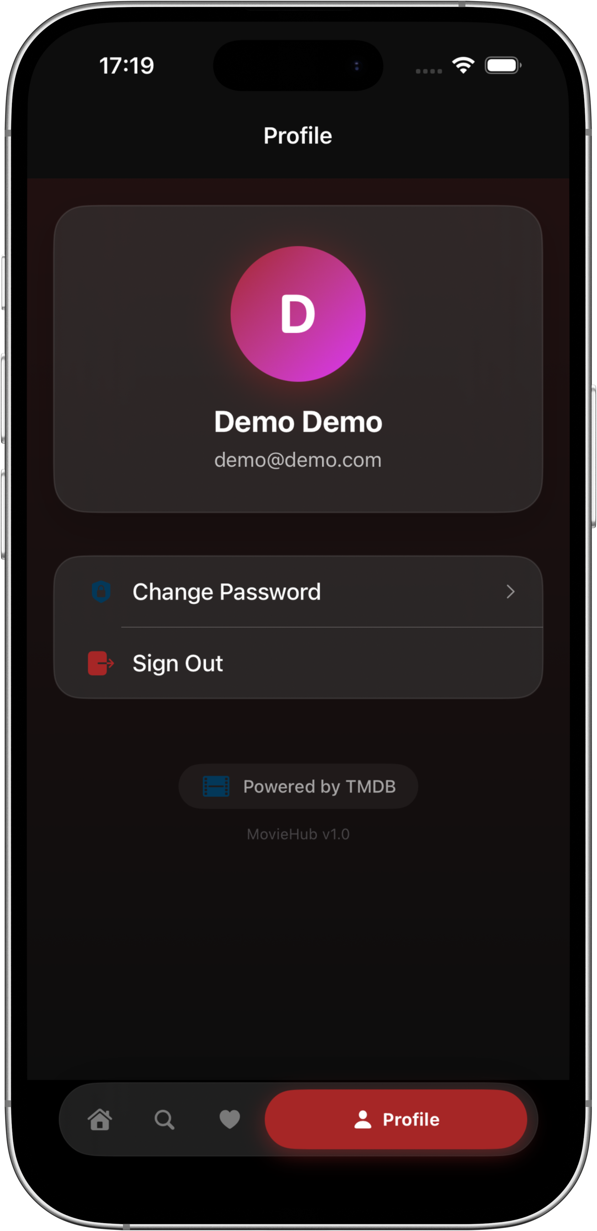 Movie App giriş ekranı
