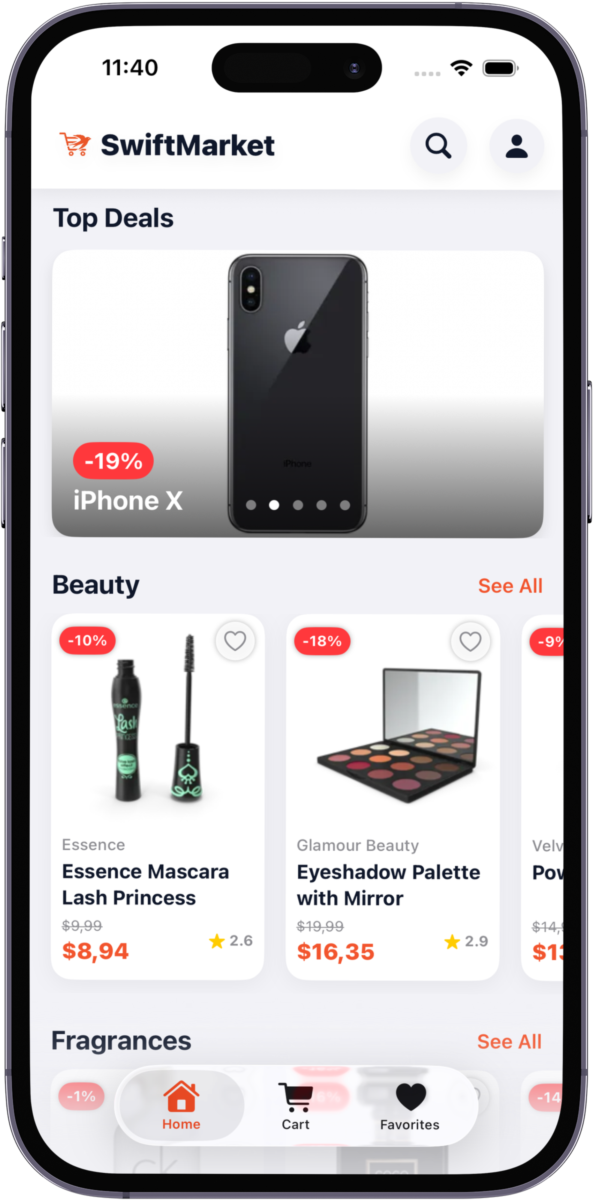 Swift Market ana ekranı